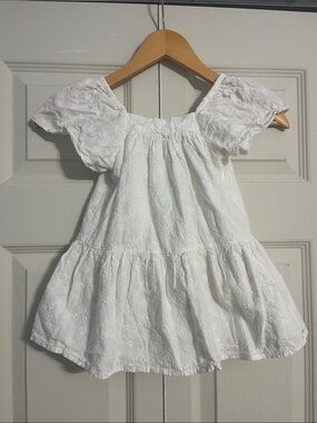 Zara White Eyelet Puff-Sleeve Tiered Dress